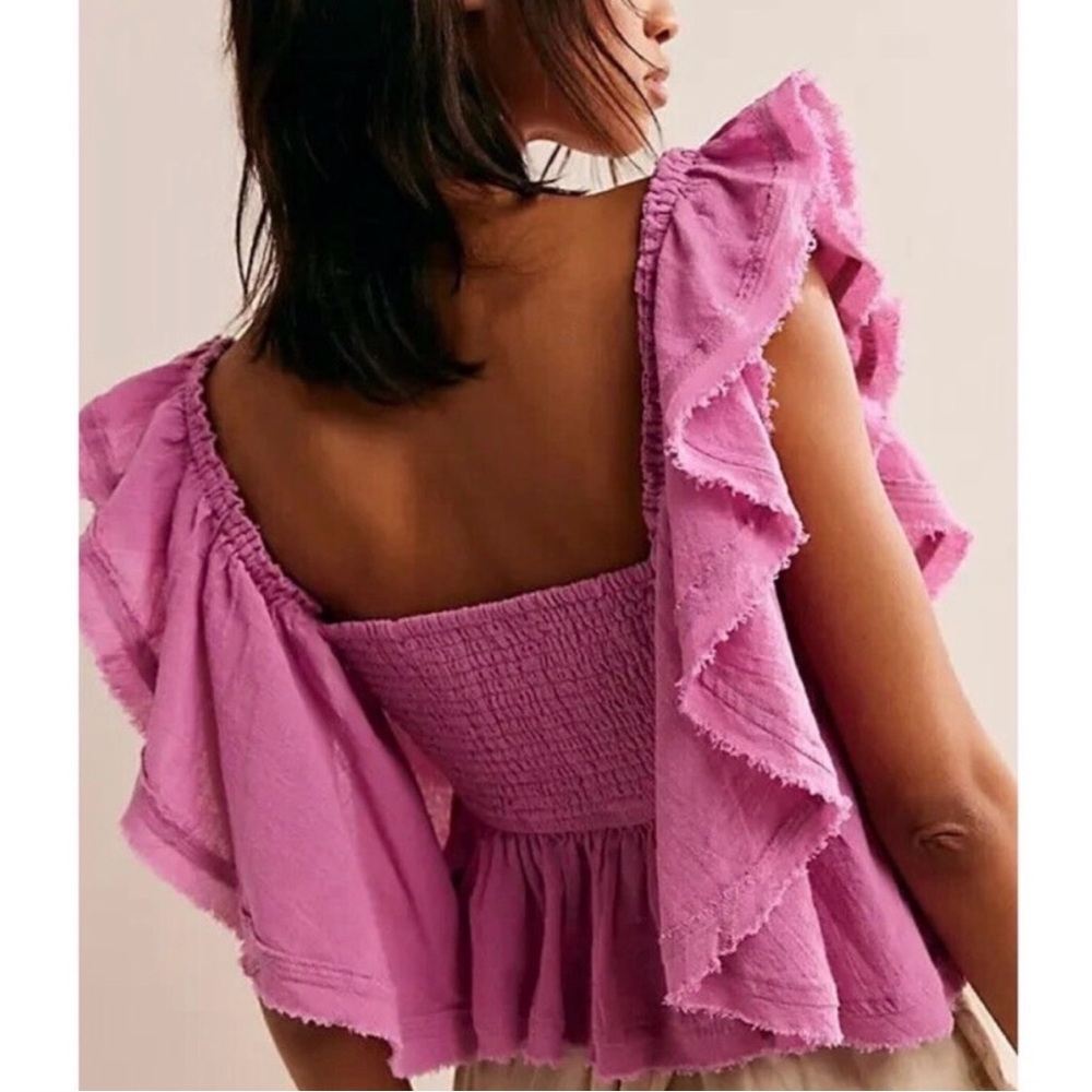 Free People Pink Ruffle Crop Top - Picture 2 of 4